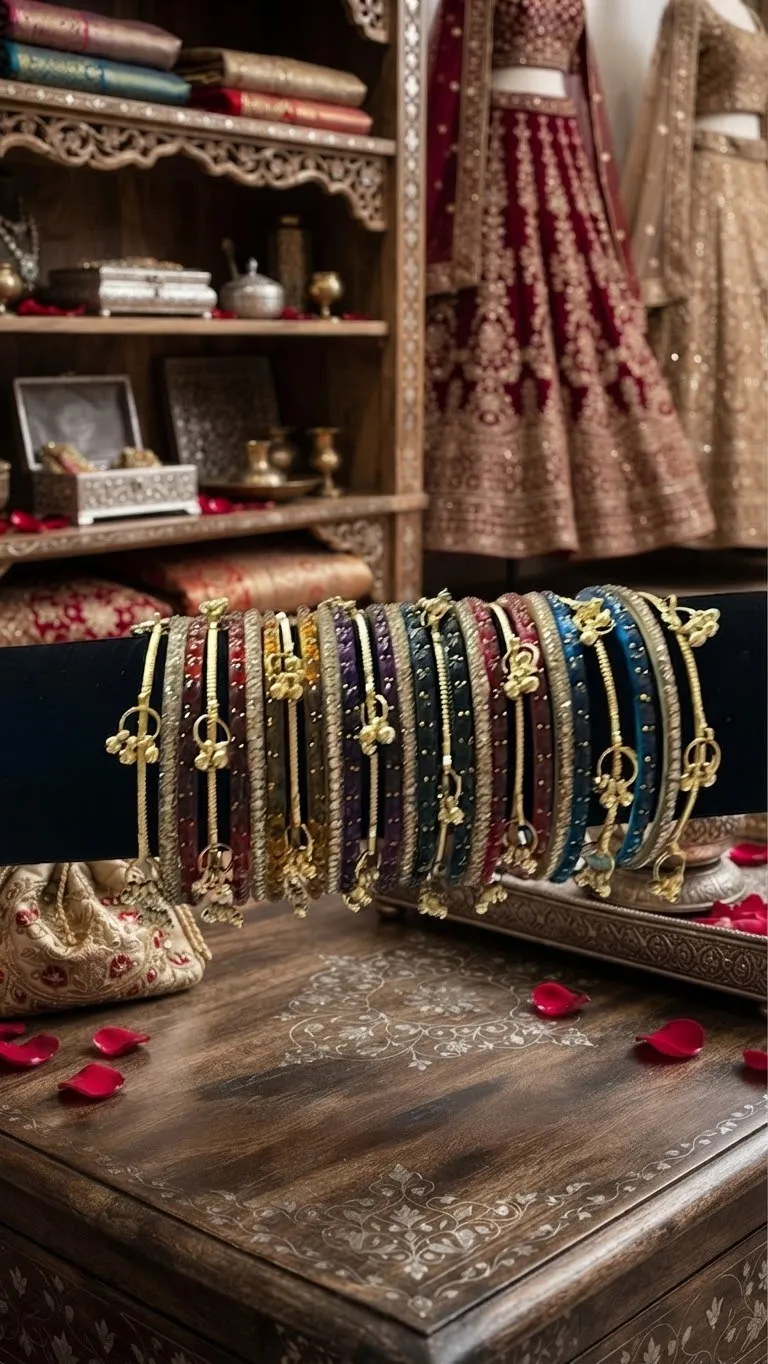 8 pc Gold Polish Indian Kashmiri Latkan Bangles — view 2