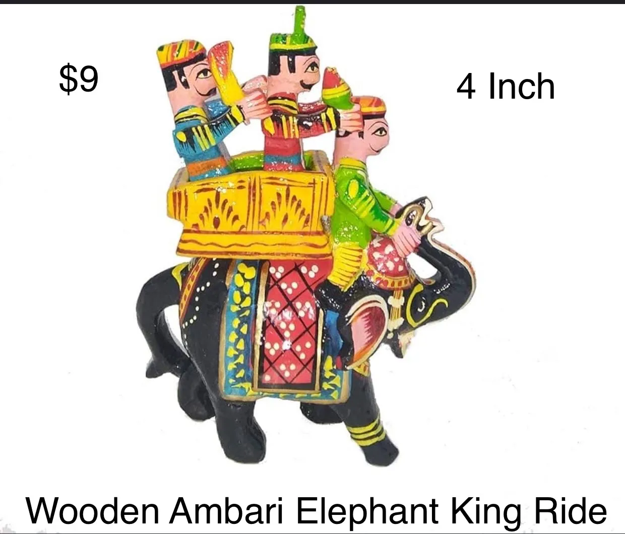 4-Inch Wooden Ambari Elephant King Ride