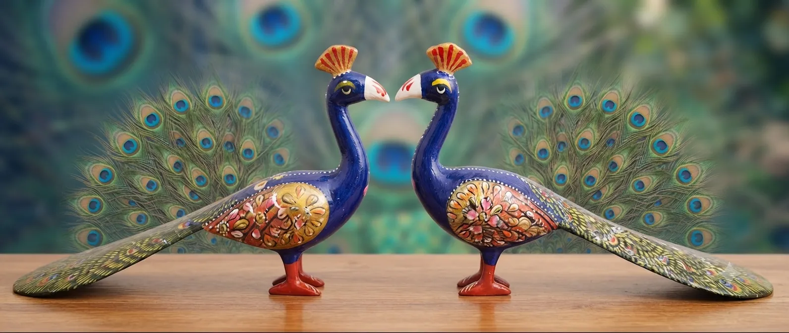 Blue Enamel Peacock Pair Figurine