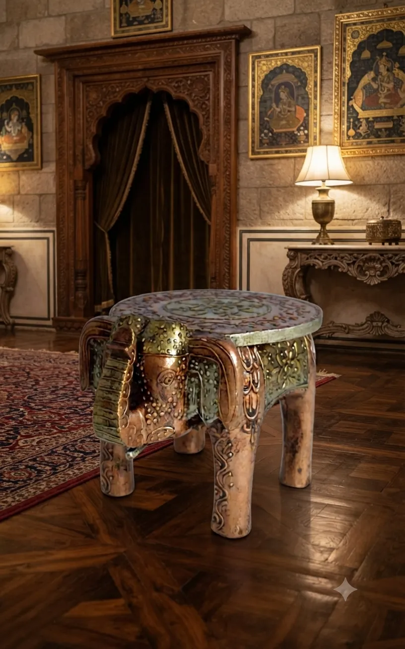 Wooden Handicrafted Elephant Stool , Side Table