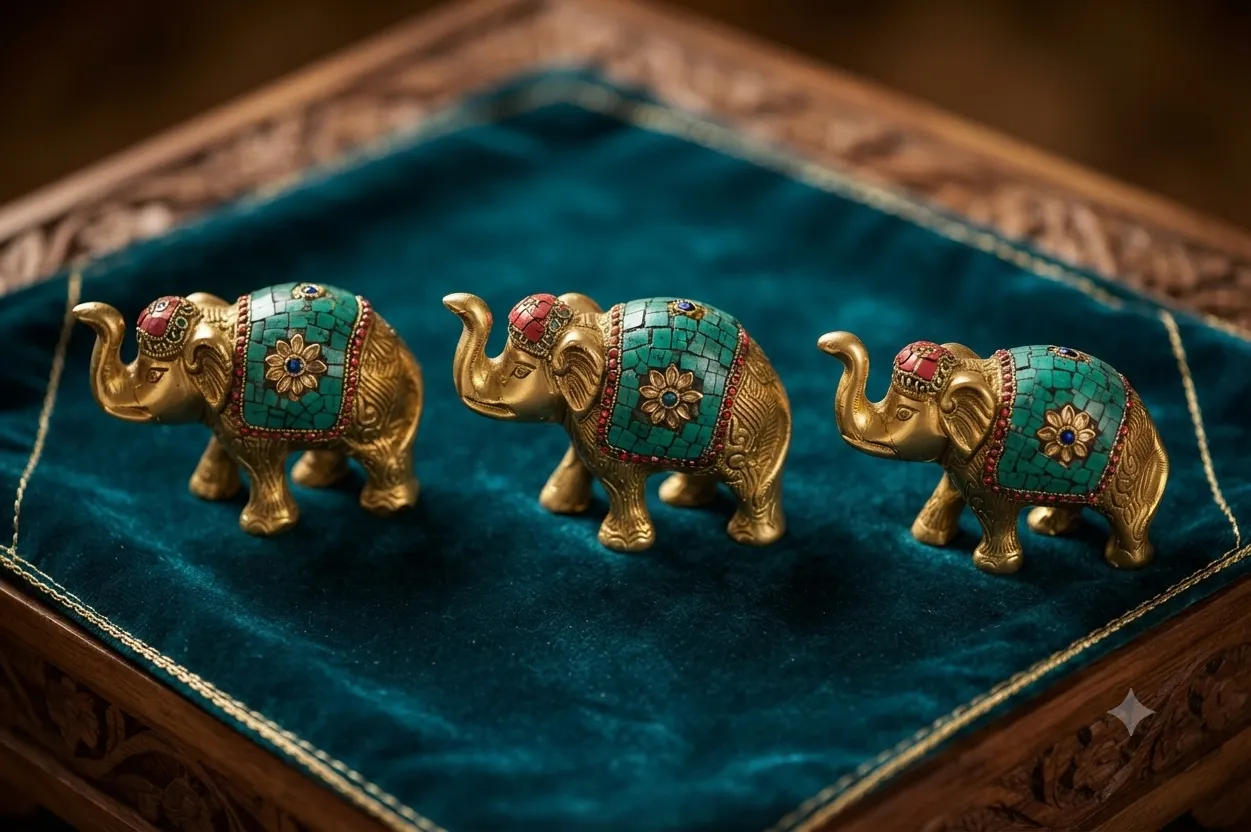 Brass Stone Elephant set of 3