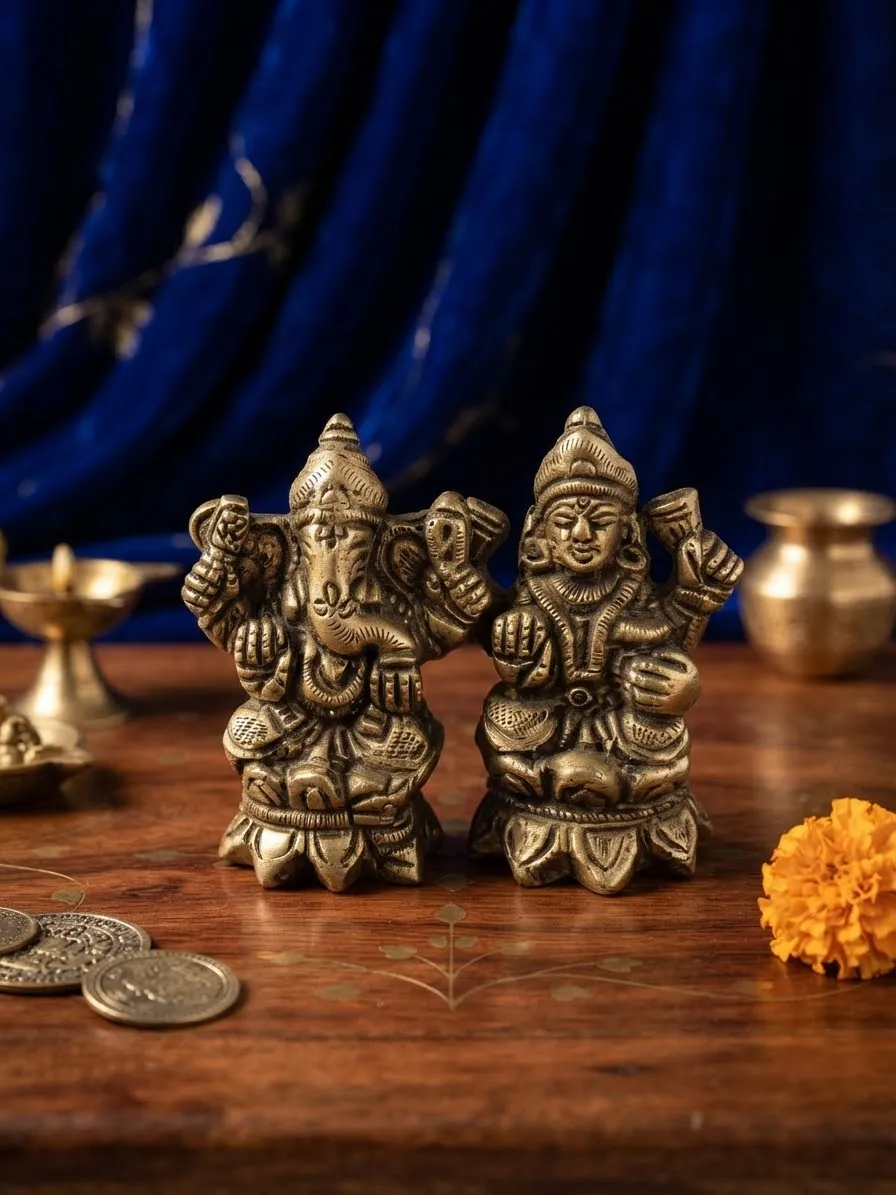 Brass Ganesh Lakshmi Pair — view 2