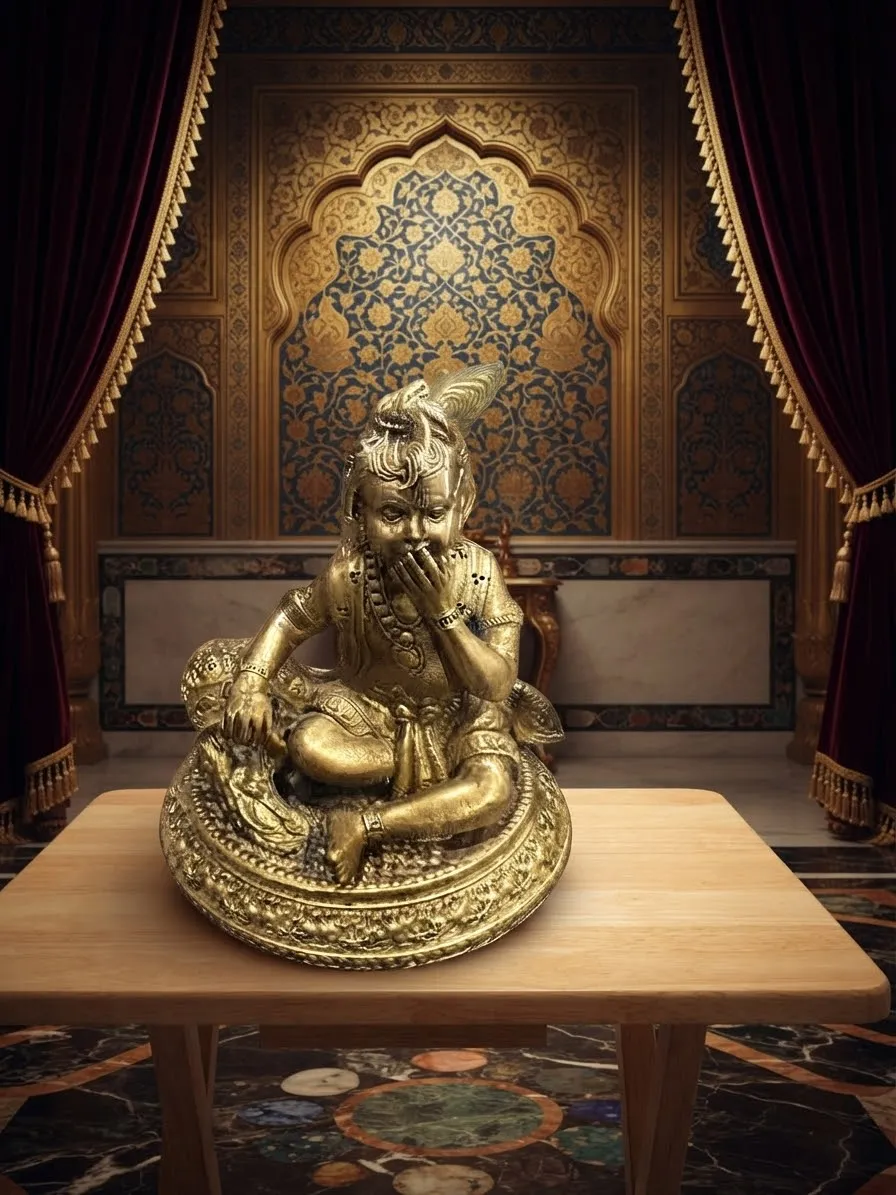 Brass Makhan Chor Krishna Figurine — view 2