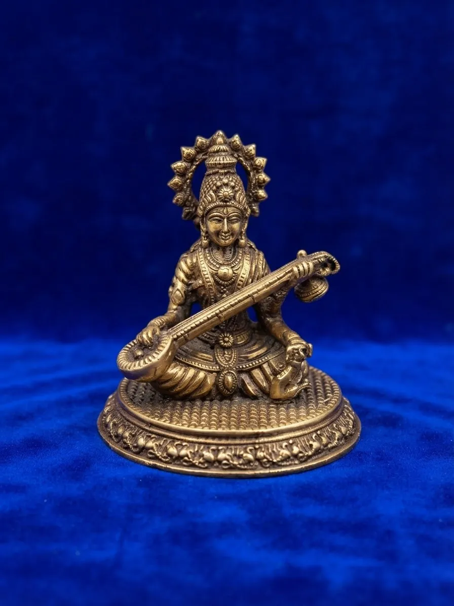 Brass Saraswati with Veena