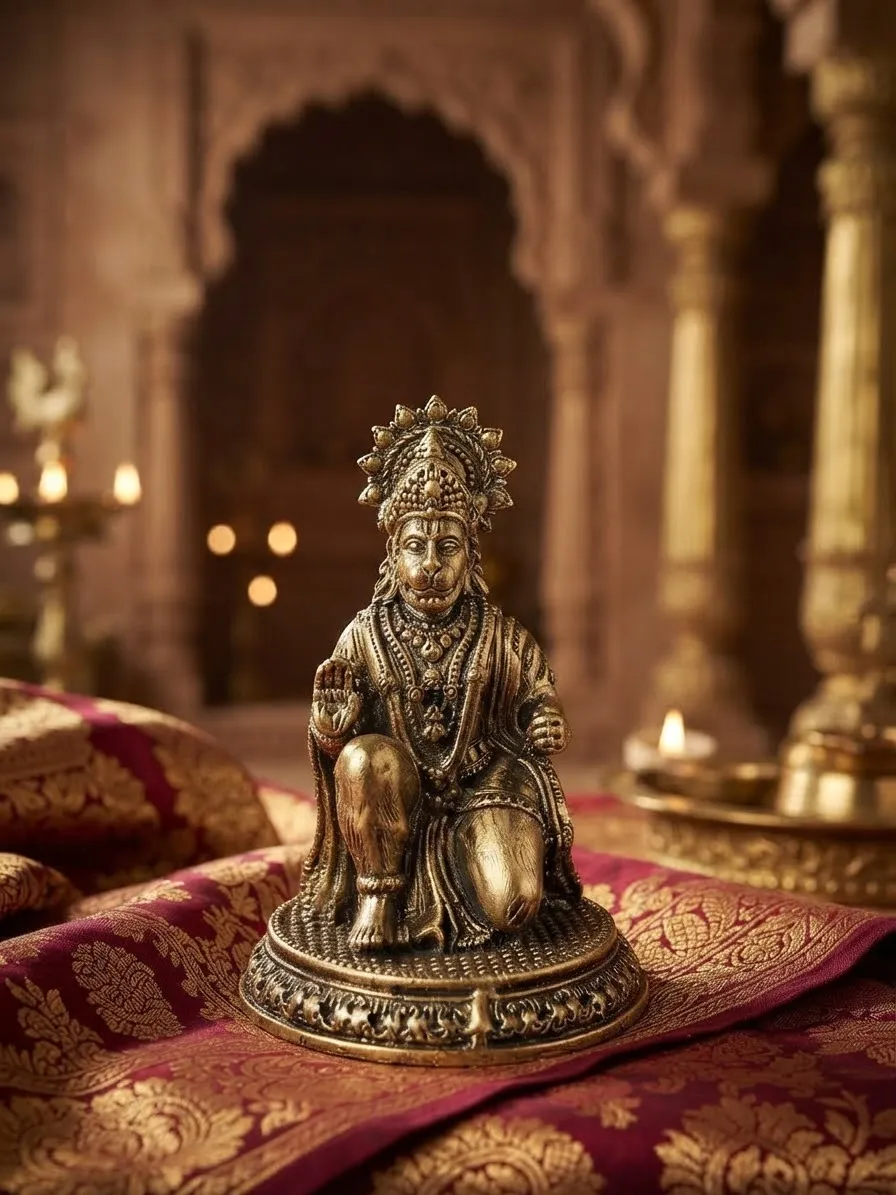 Brass Seated Hanuman Figurine