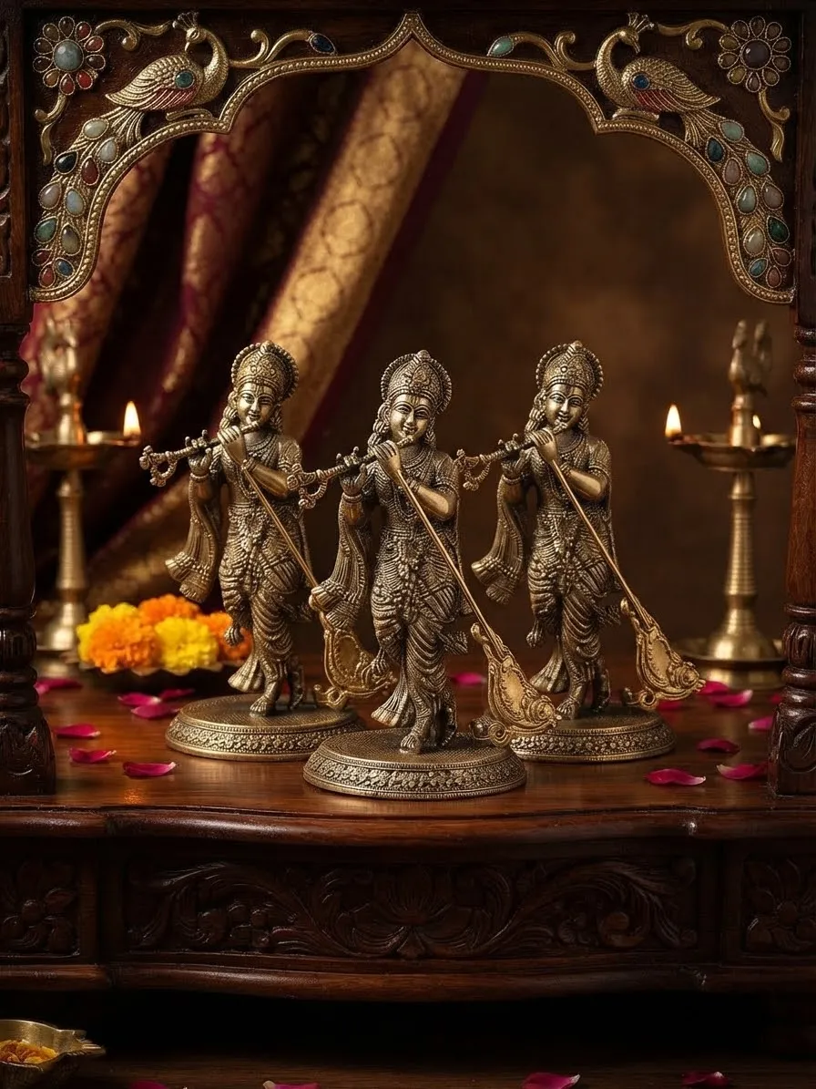 Brass Standing Krishna with Flute — view 2