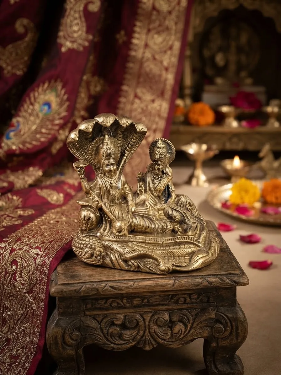 Brass Vishnu Lakshmi on Sheshnag
