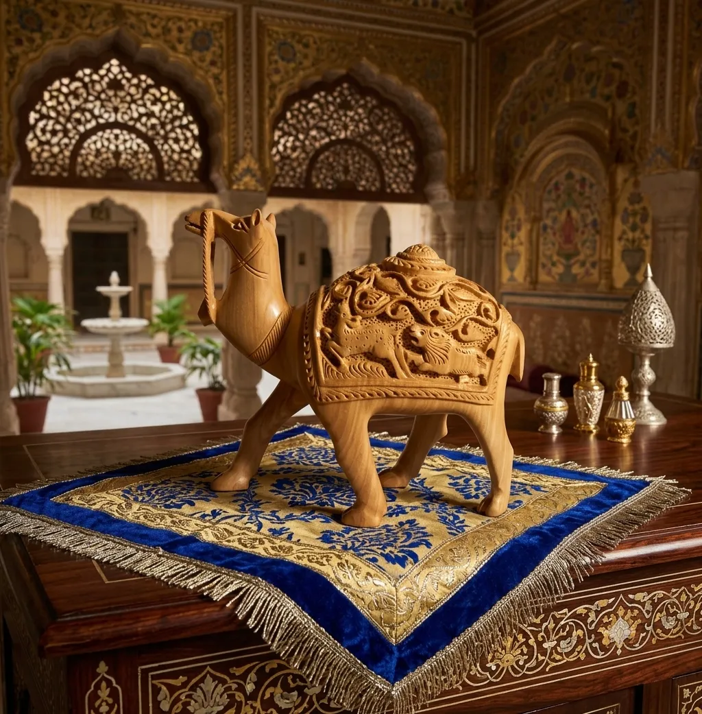Carved Wooden Camel Figurine