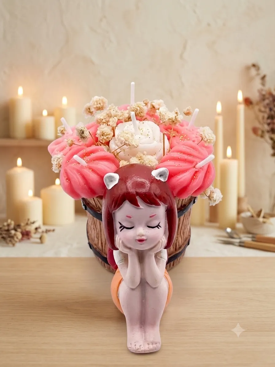 Doll Flower Basket Candle