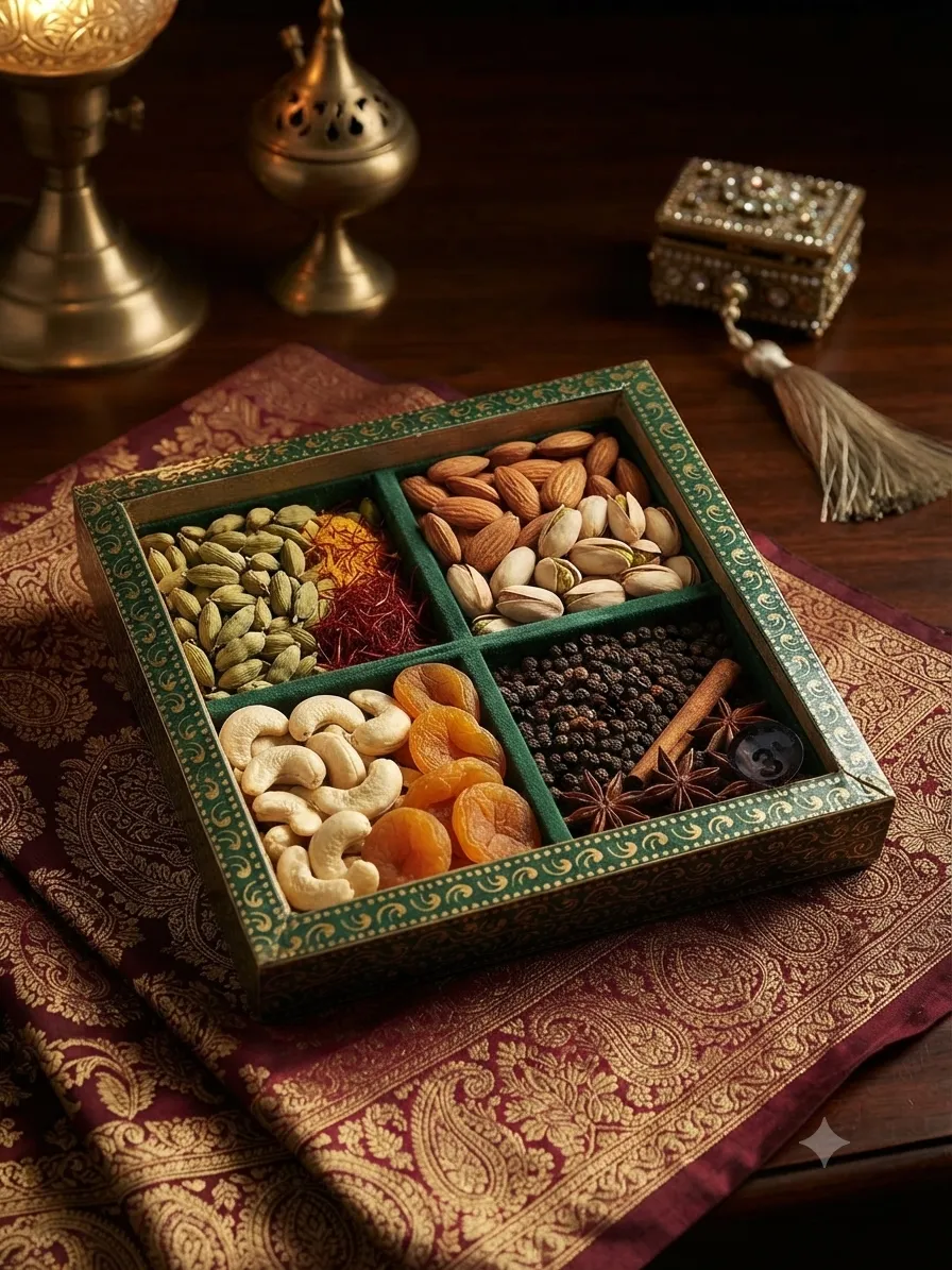 Dry Fruit & Spice Gift Box, 4-Compartment
