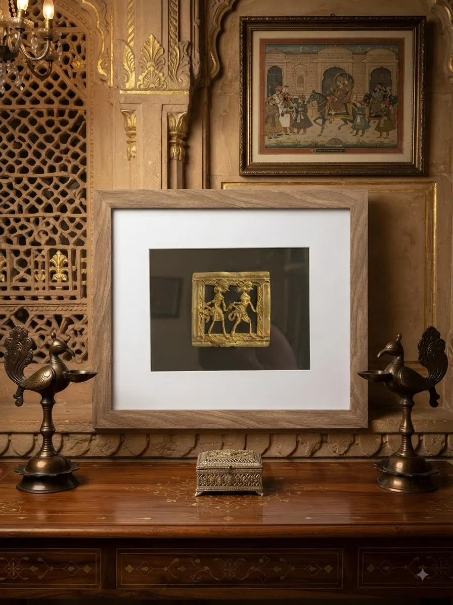 Framed Brass Dancer Duo Plaque