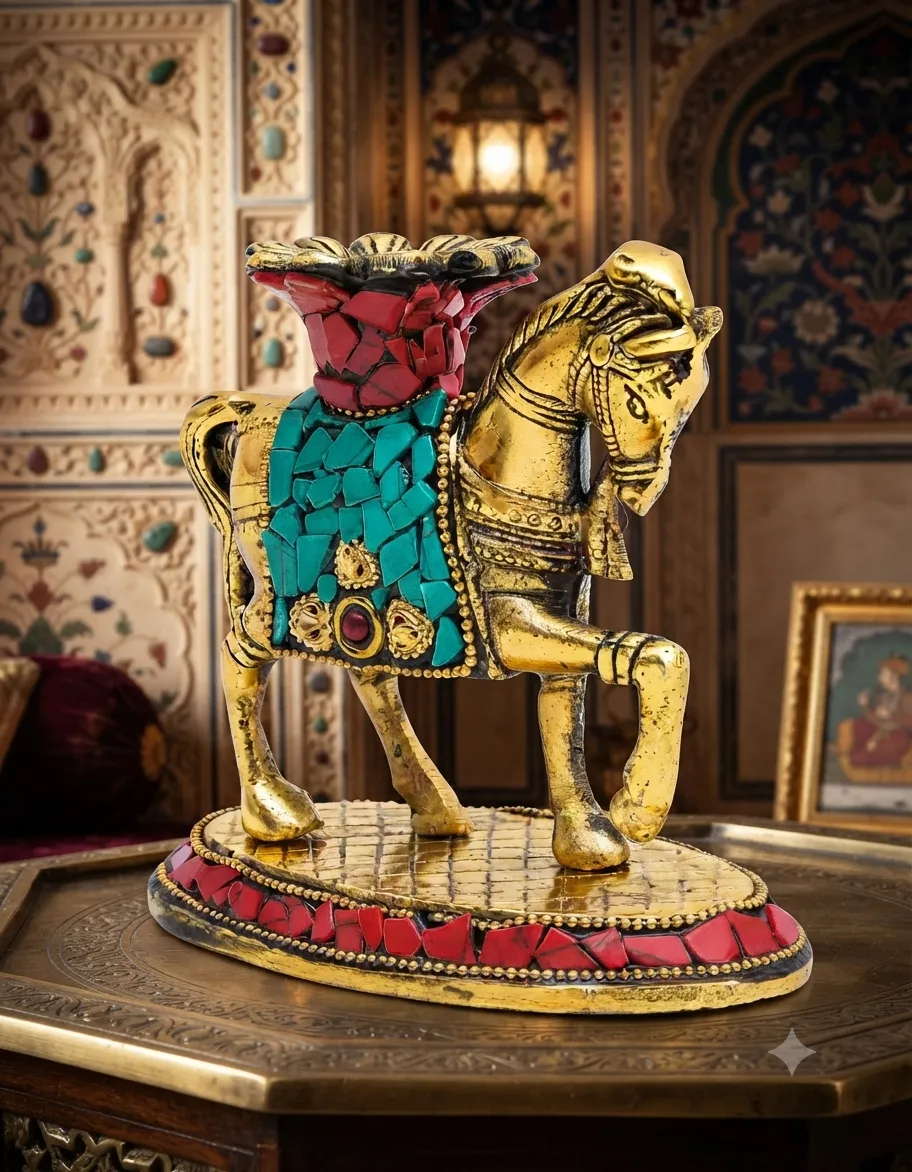 4-Inch Metal Stone Horse Tea Light Candle Holder