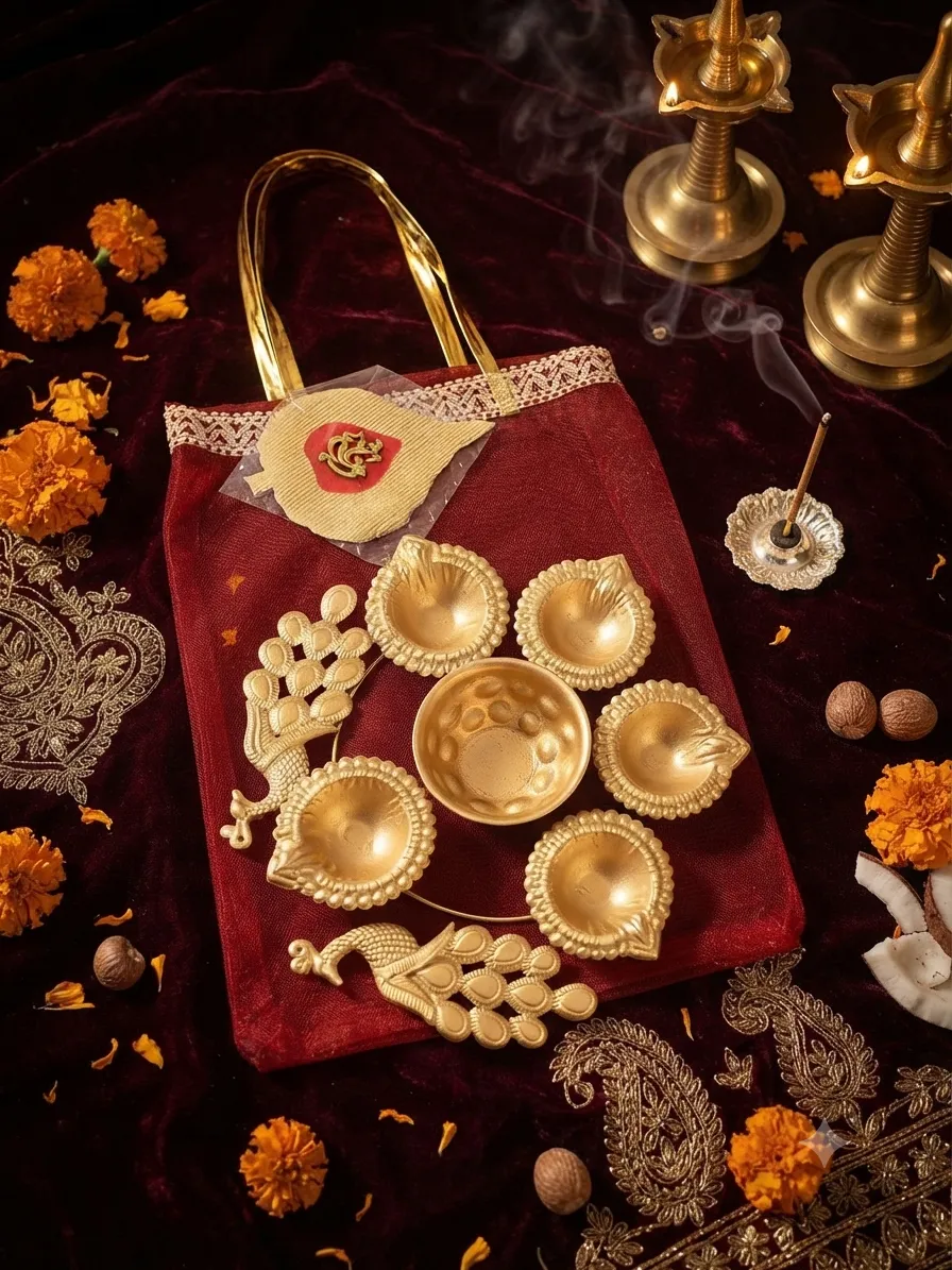 Gold Peacock Diya Gift Set