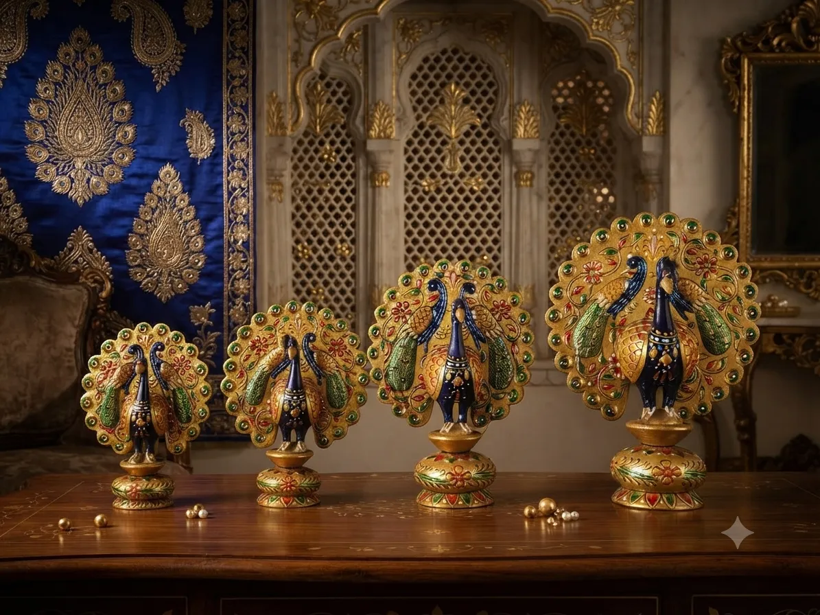 Graduated Golden Peacock Figurine Set (4-Piece)