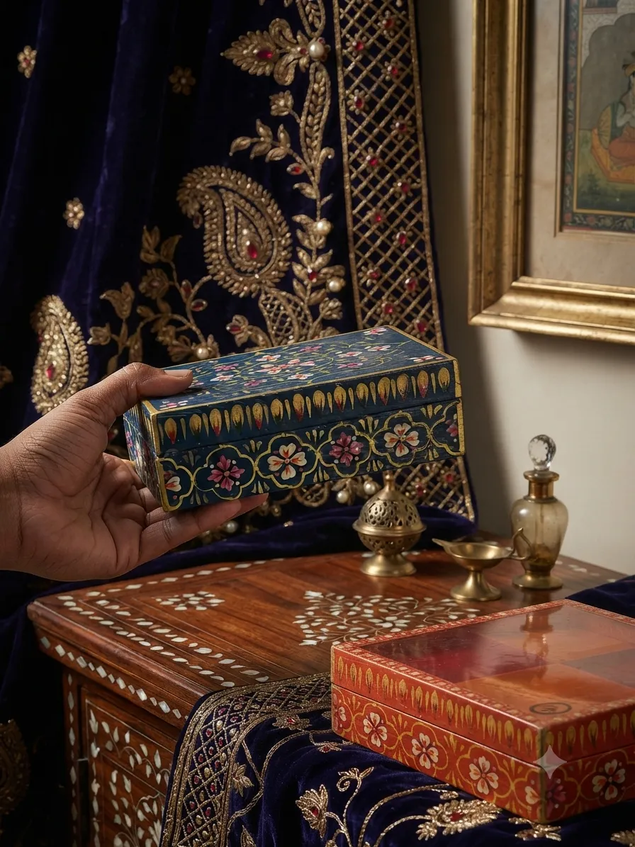 Hand-Painted Flat Wooden Trinket Boxes