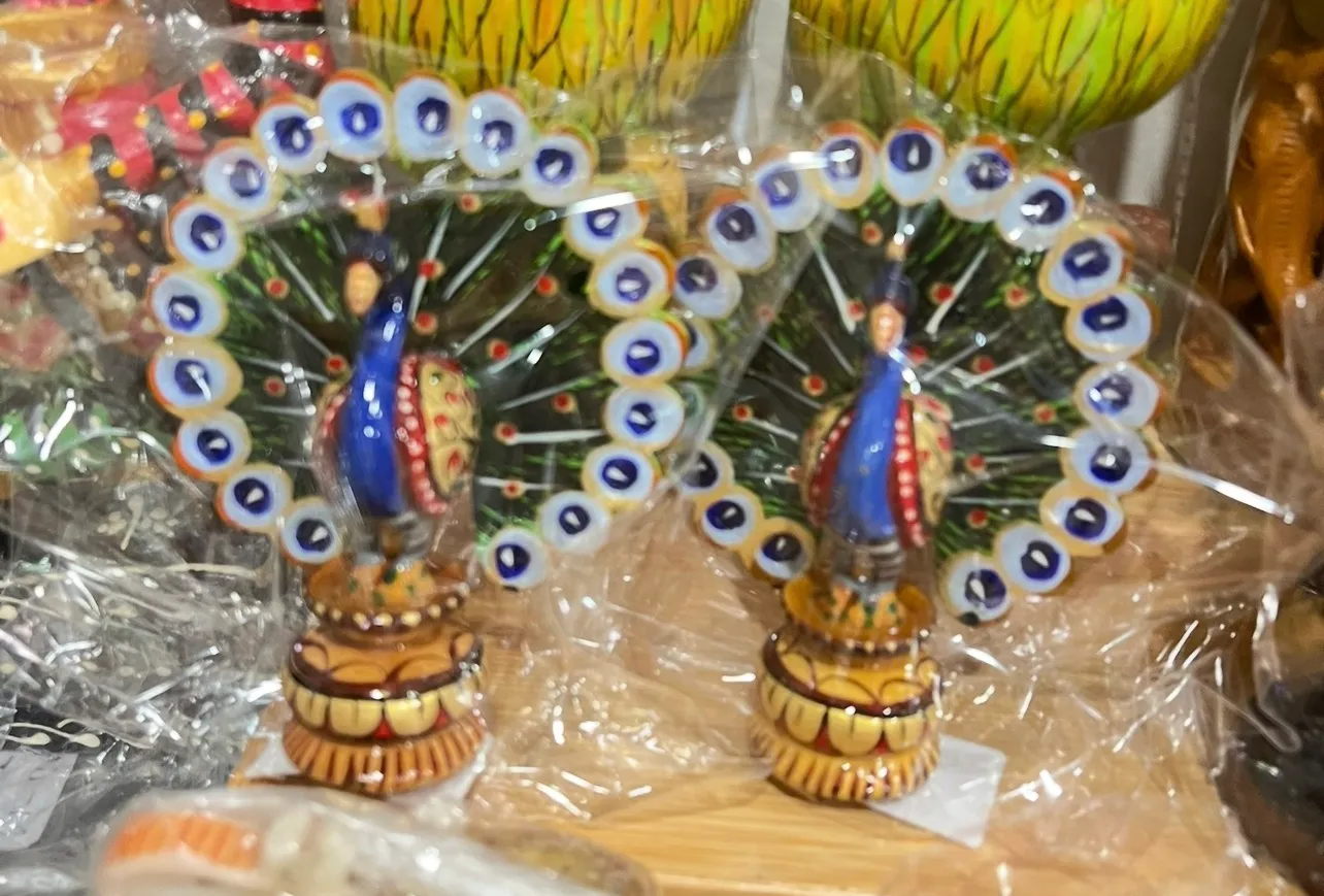 Hand-Painted Wooden Peacock Pair