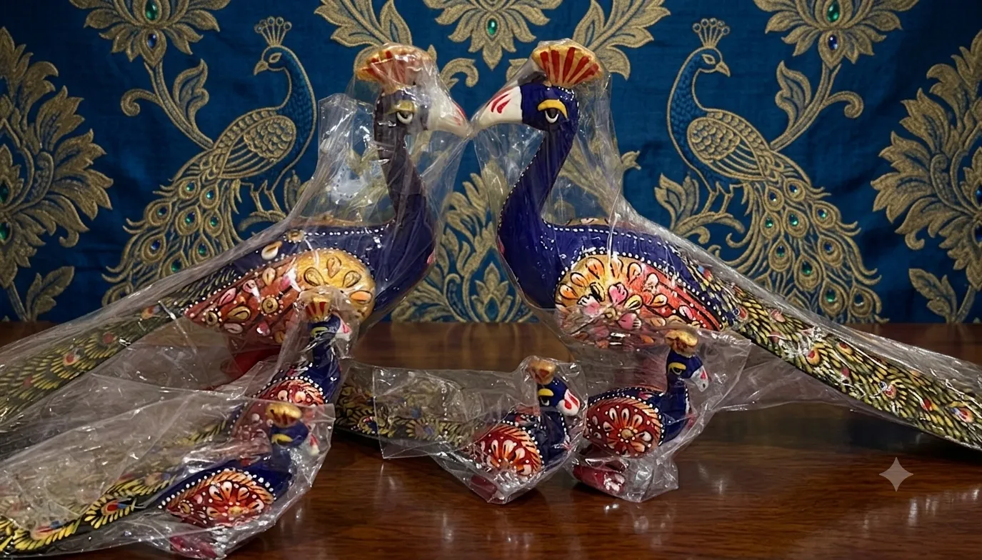 Hand-Painted Wooden Peacock Pair — view 2