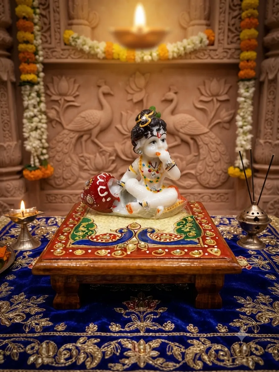 Little Krishna Marble Figurine on Chowki