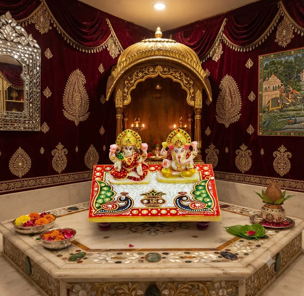 Marble-Finish Radha-Ganesha Pair on Stand
