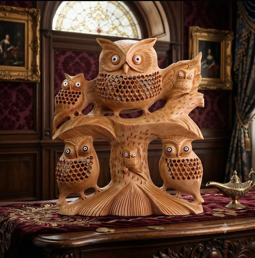 8-Inch Handcrafted Wooden Owl Family Decor