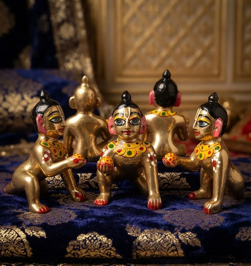Hand-Painted Crawling Krishna Figurine Set