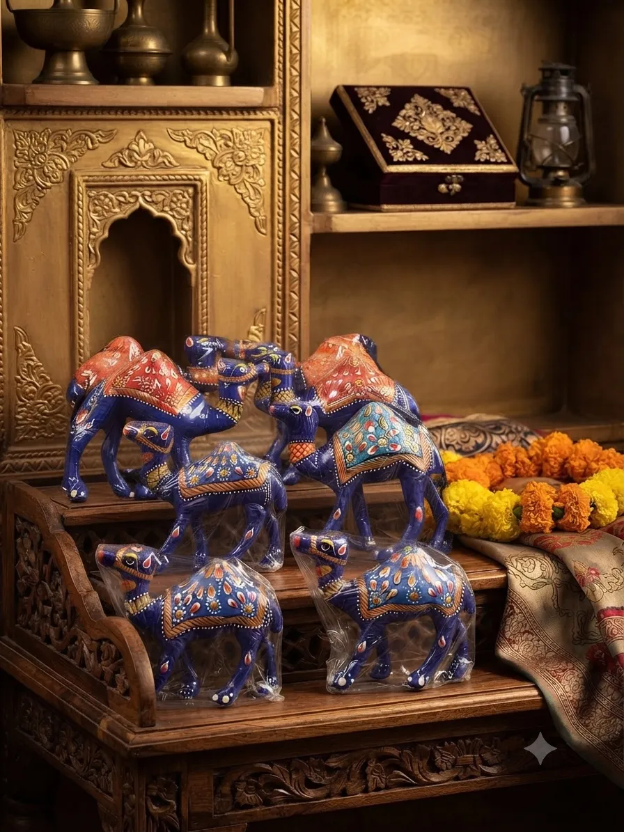Painted Wooden Camel Family Set (4 pcs)