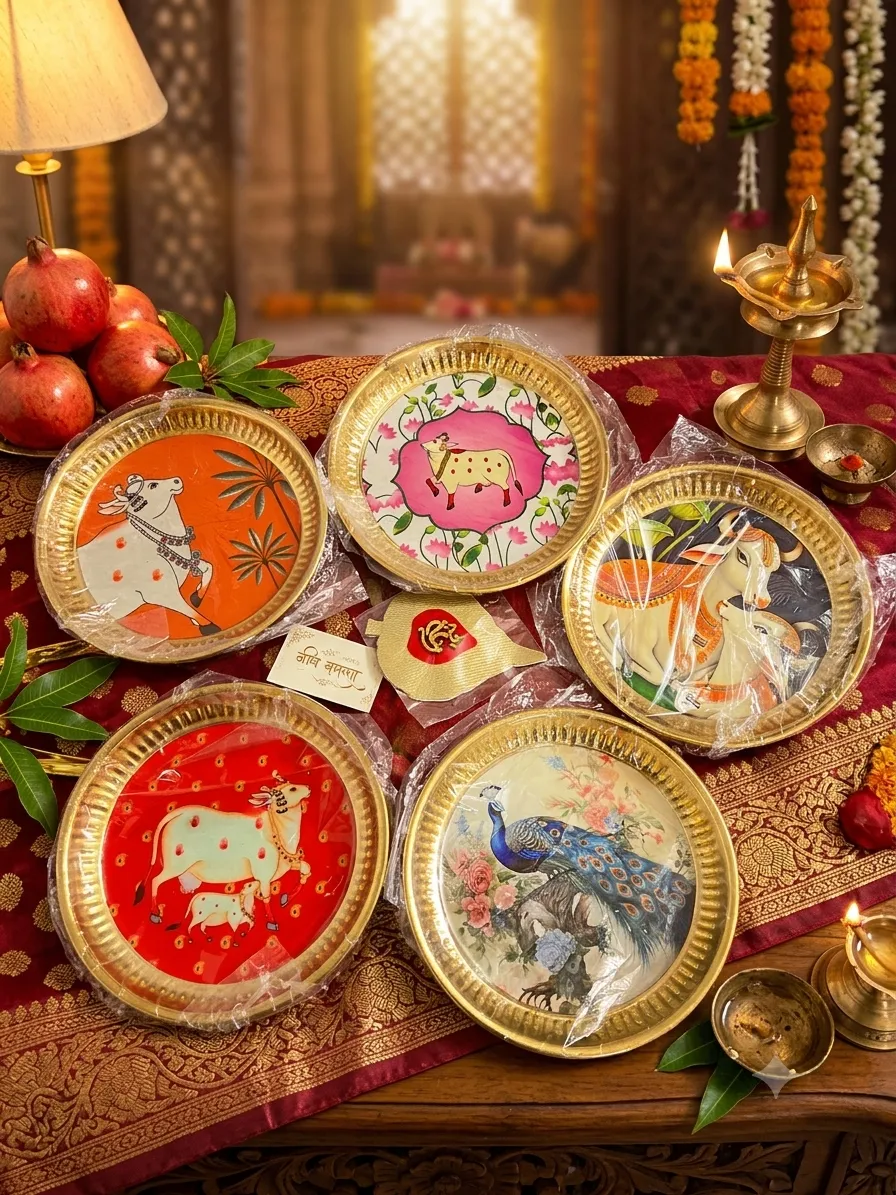 Pichwai Cow & Peacock Coaster Set