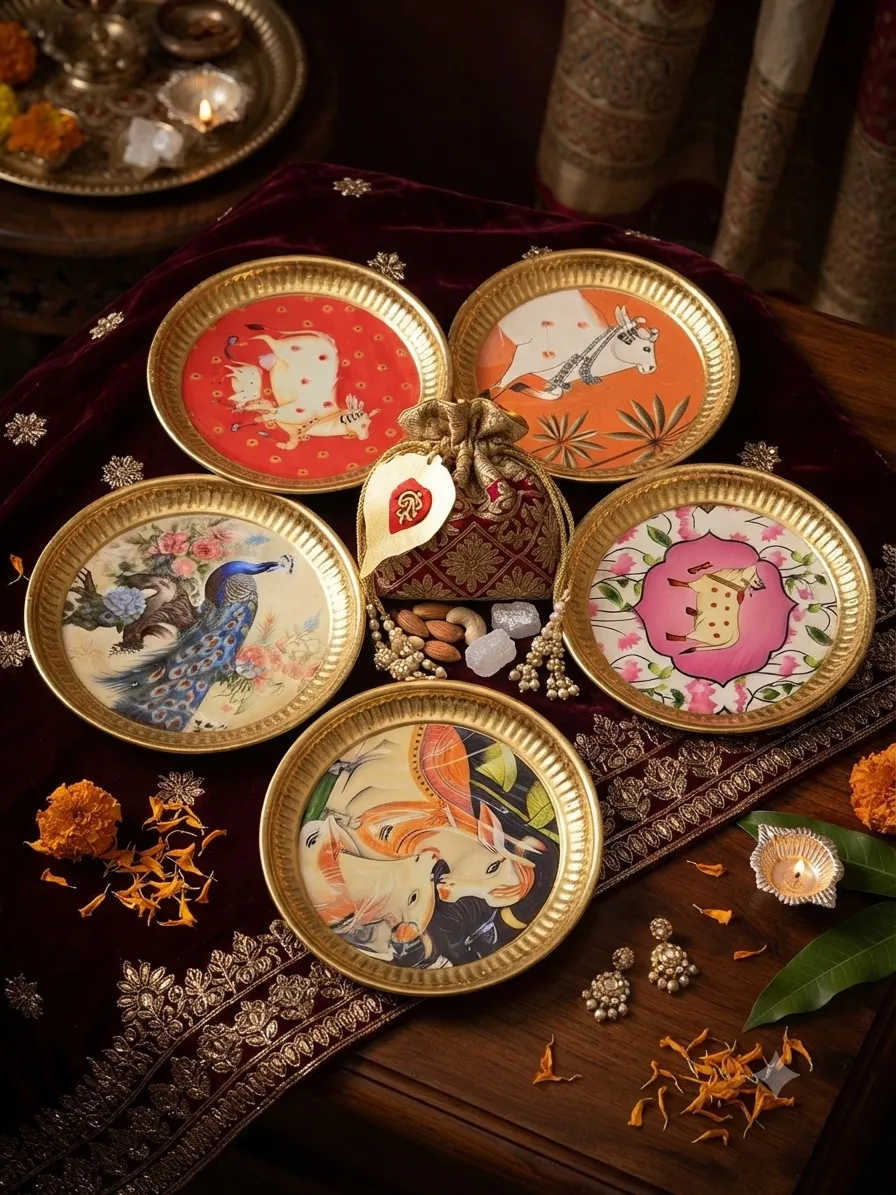 Pichwai Cow & Peacock Coaster Set — view 2
