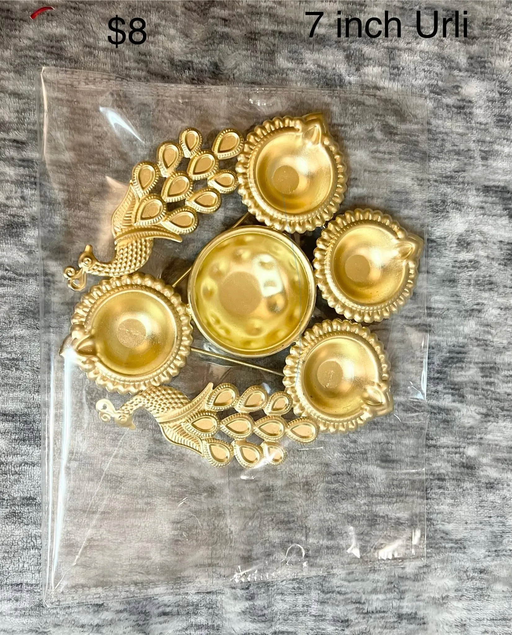 7-Inch Golden Urli with Peacock Design