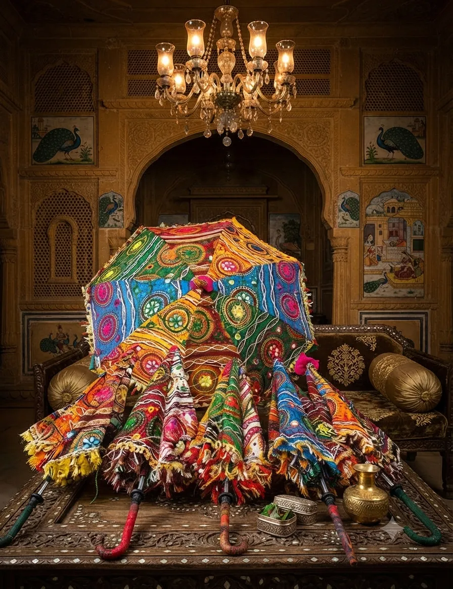 Rajasthani Ceremonial Umbrella Display — view 2