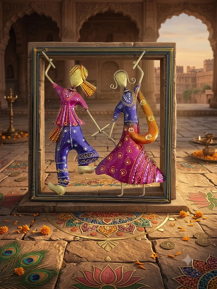 Rajasthani Dancer Couple Framed Statue
