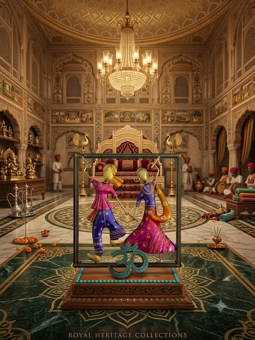 Rajasthani Dancer Couple Framed Statue — view 2