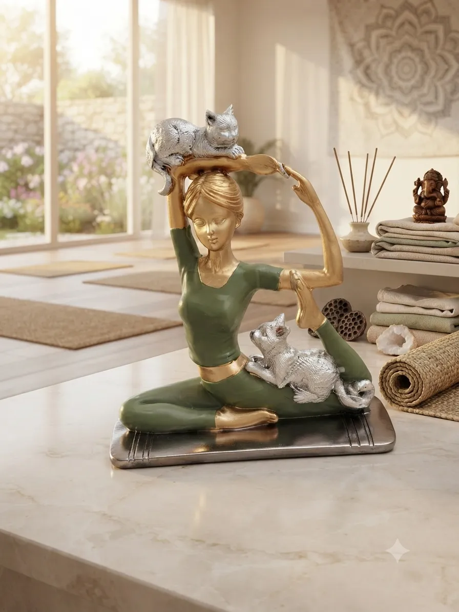 Resin "Yoga Woman with Cats" Figurine