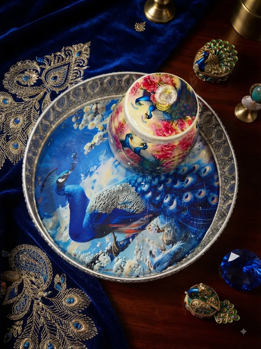 Royal Peacock Ceramic Jar & Tray