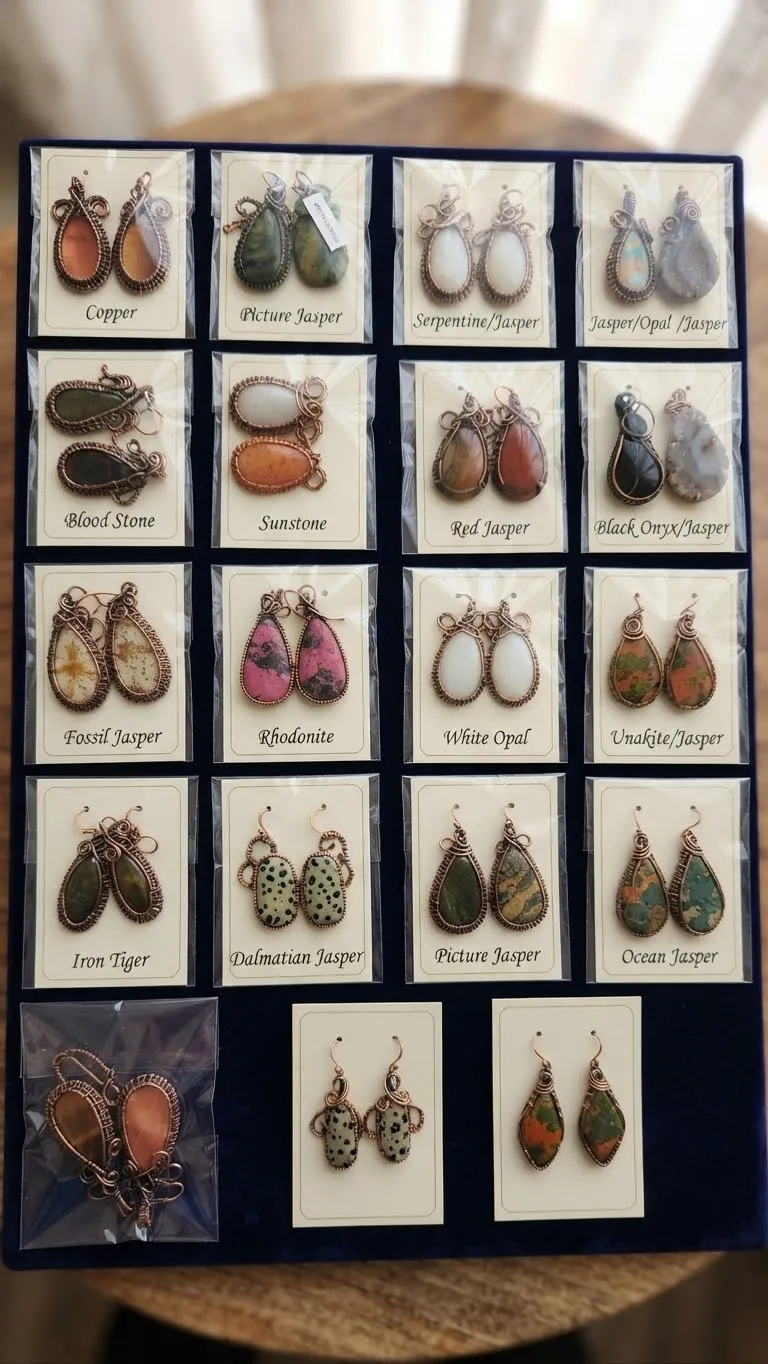 Wire-Wrapped Gemstone Earrings, Assorted