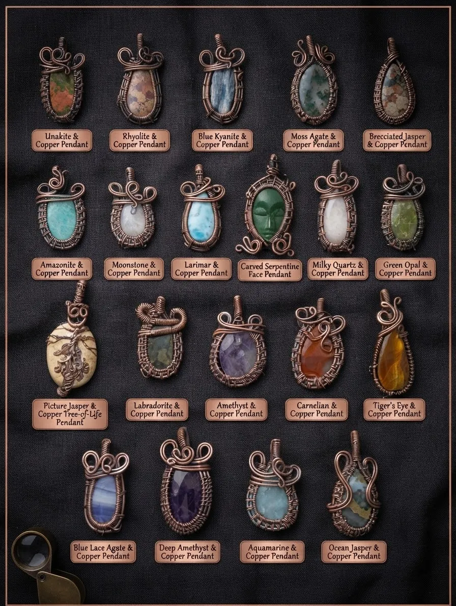 Wire-Wrapped Original stone Coper Pendants — view 2