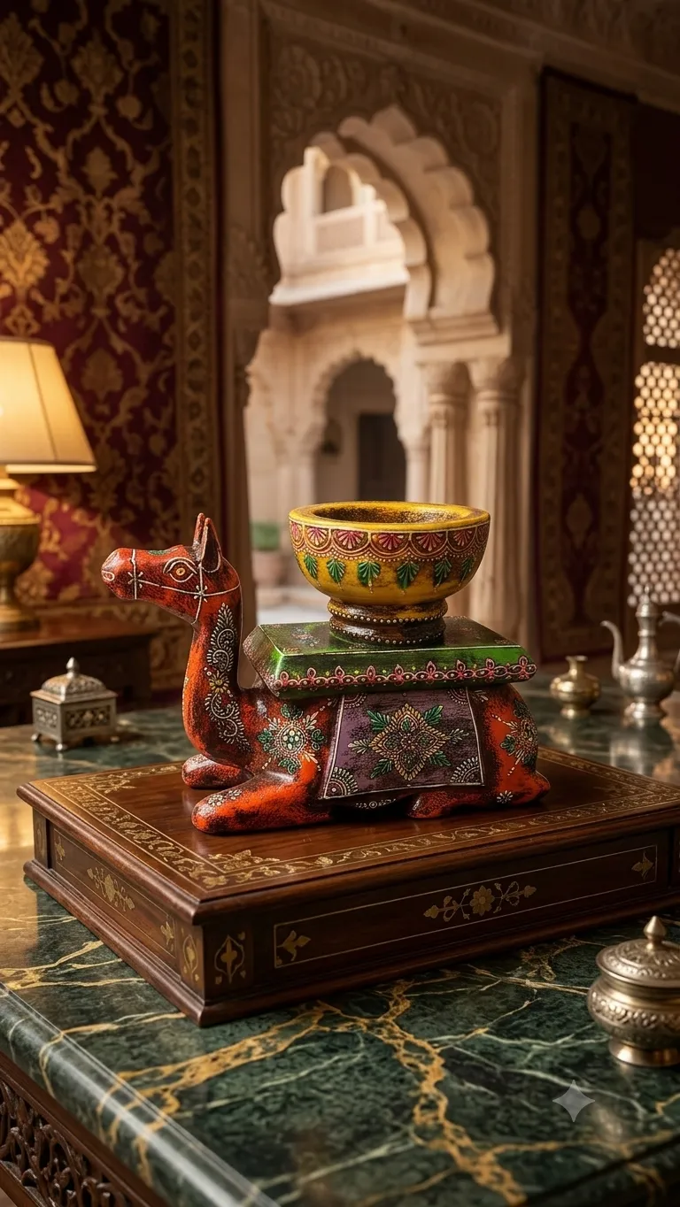 Wooden Camel-Shaped Urli Stand