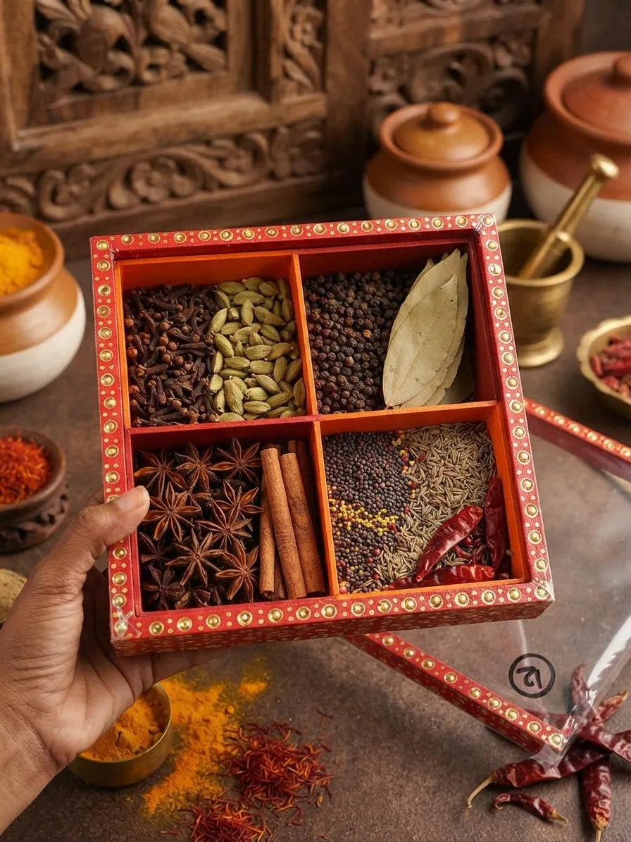 Wooden Masala Spice Box, 4-Compartment — view 2