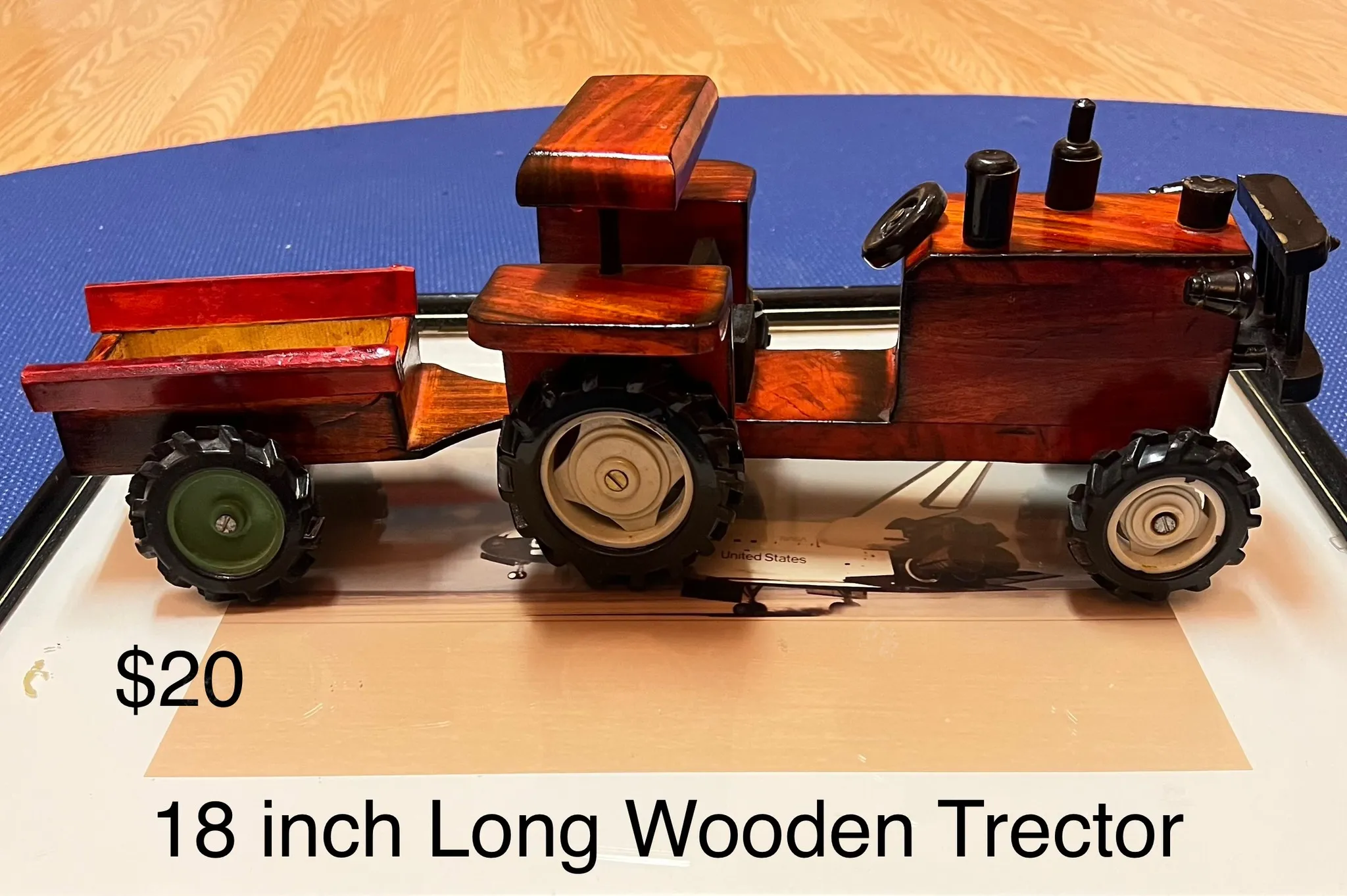 18-Inch Wooden Tractor with Trailer